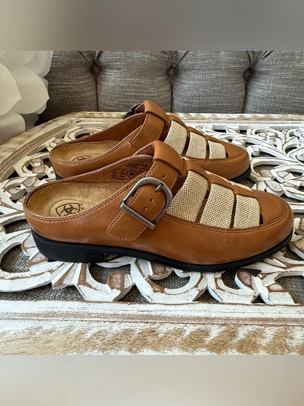 Ariat Western Tan Leather Slip on Clogs Shoes Women’s 6.5 NEW